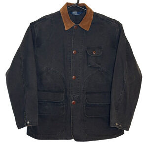 Polo Ralph Lauren Chore Jacket Mens L Gray Corduroy Trim Barn Utility Work Coat